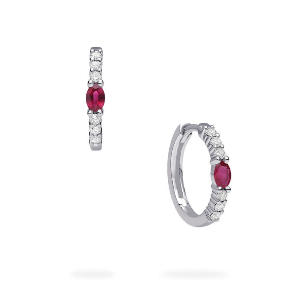 White Gold Ruby and Diamond Hoop Earrings